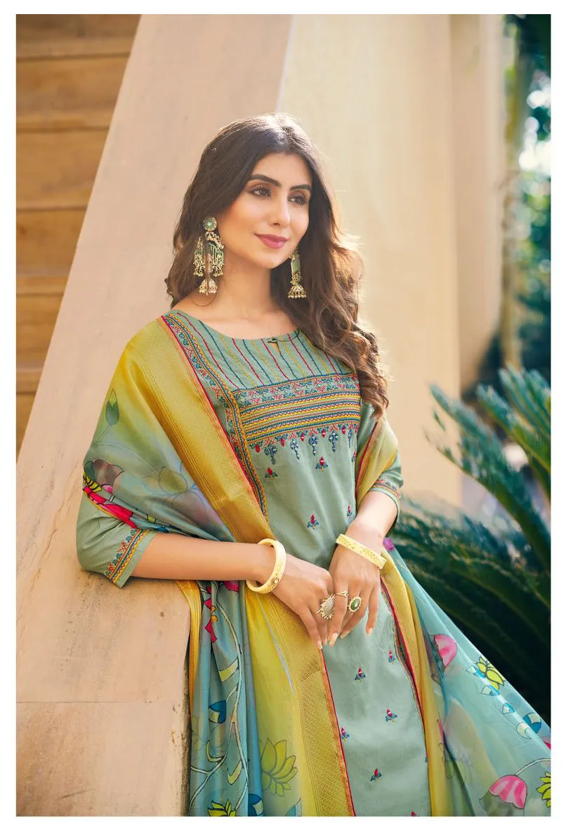 Alluring Pista Green Designer Salwar Suits And Fancy Dupatta With Thread Work