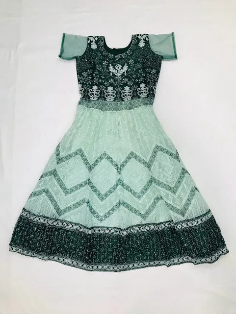 Attractive Green Colored Full Net Embroidery And Sequins Work Kurti With Dupatta Sets