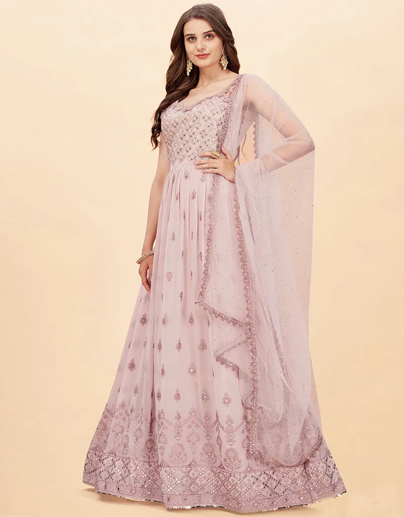Baby Pink Heavy Fox Georgette Anarkali Salwar Suit