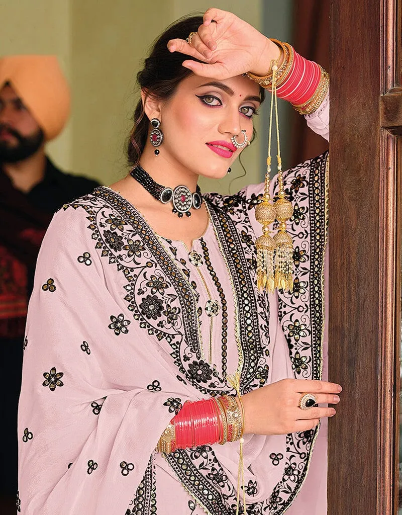 Baby Pink Palazzo style Salwar Suit Faux Georgette