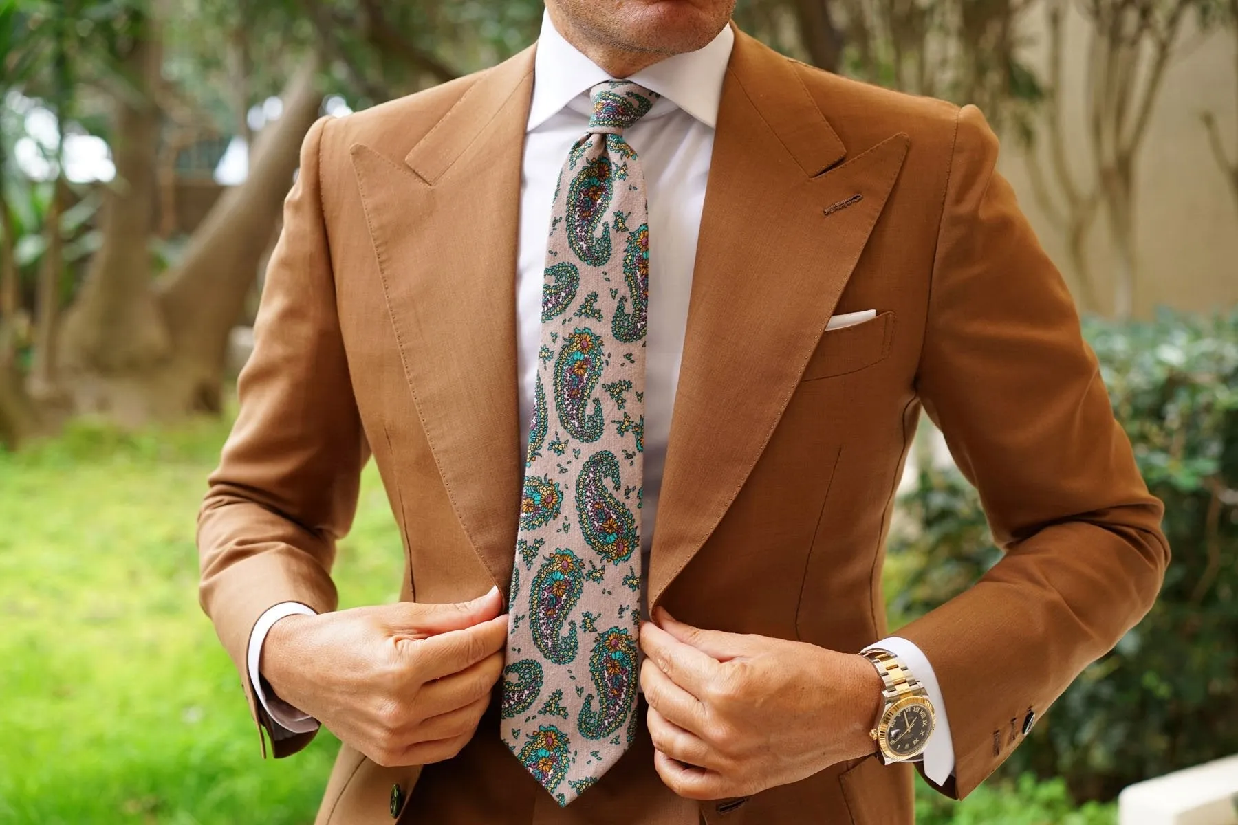 Bay of Kotor Light Brown Paisley Necktie