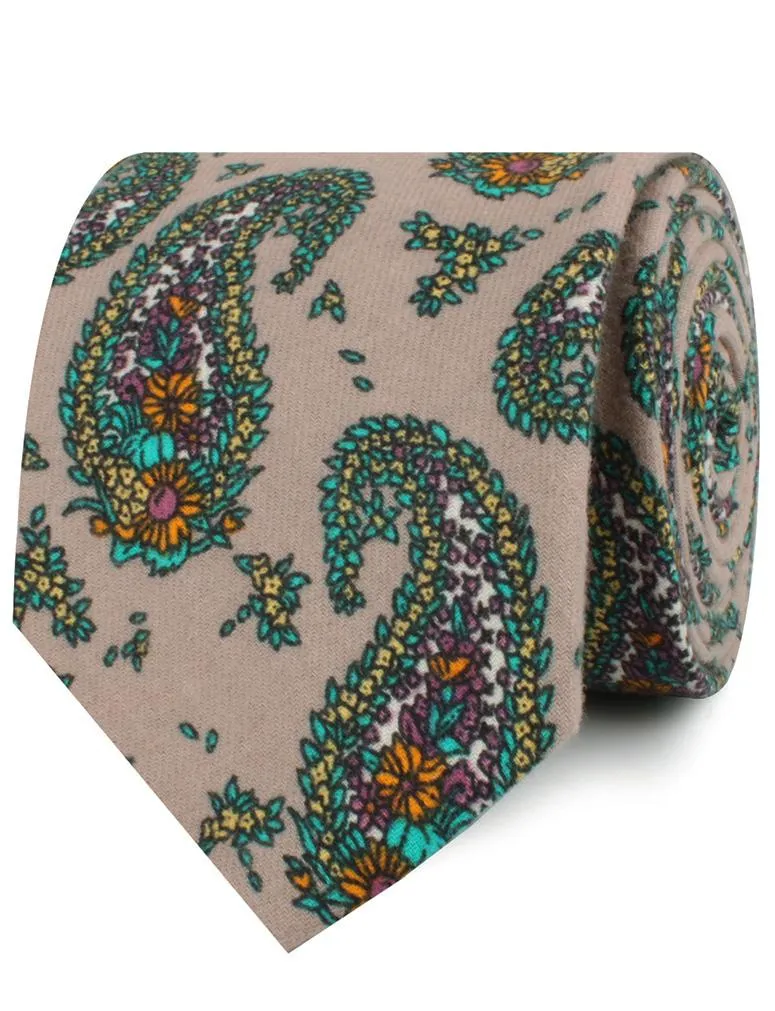 Bay of Kotor Light Brown Paisley Necktie