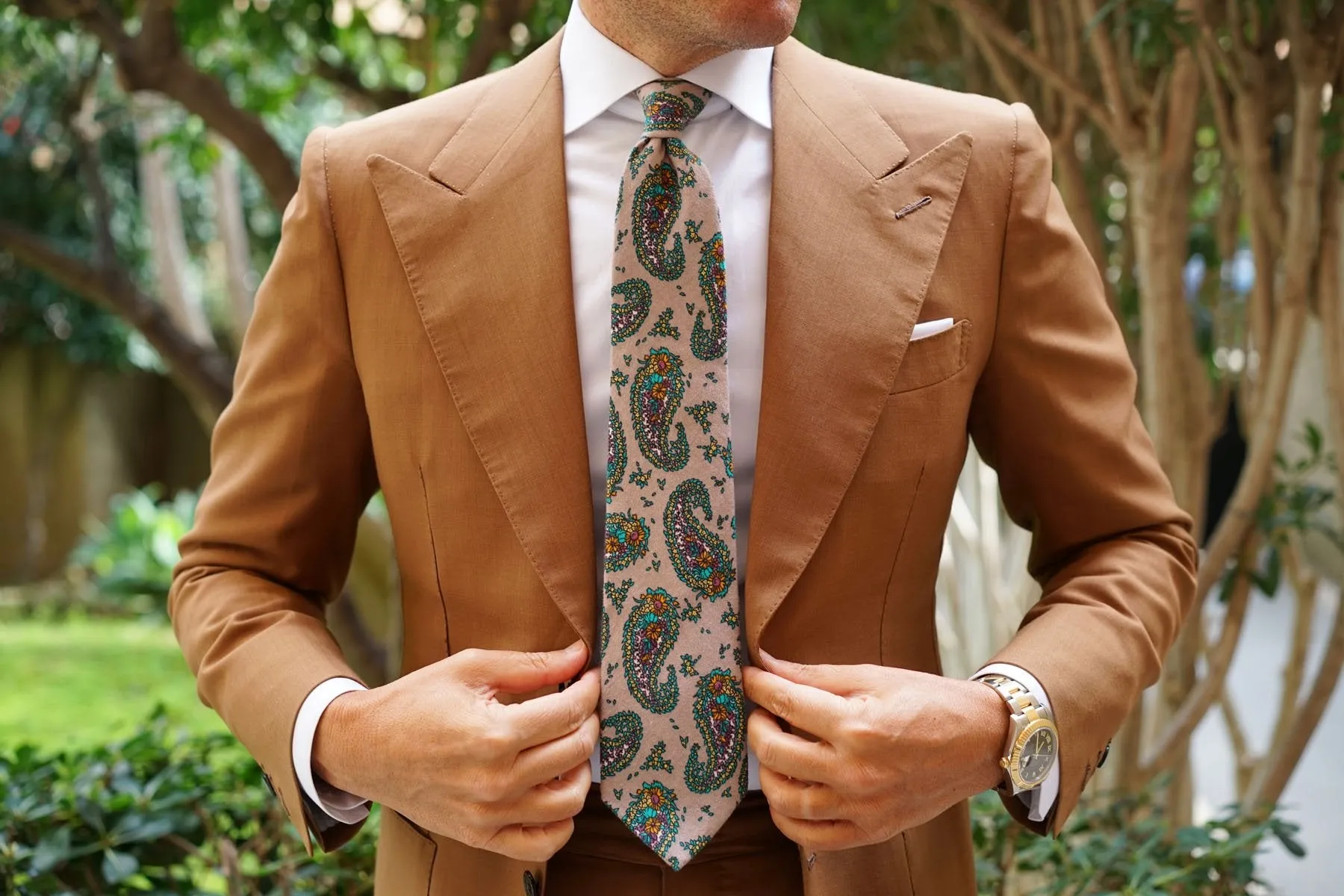 Bay of Kotor Light Brown Paisley Necktie