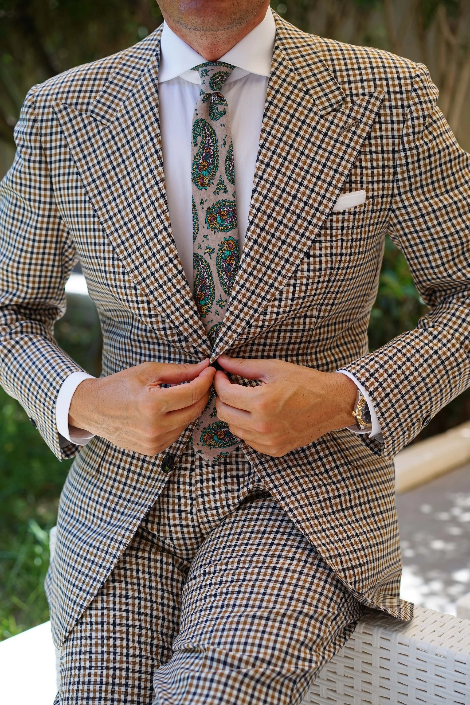 Bay of Kotor Light Brown Paisley Skinny Tie