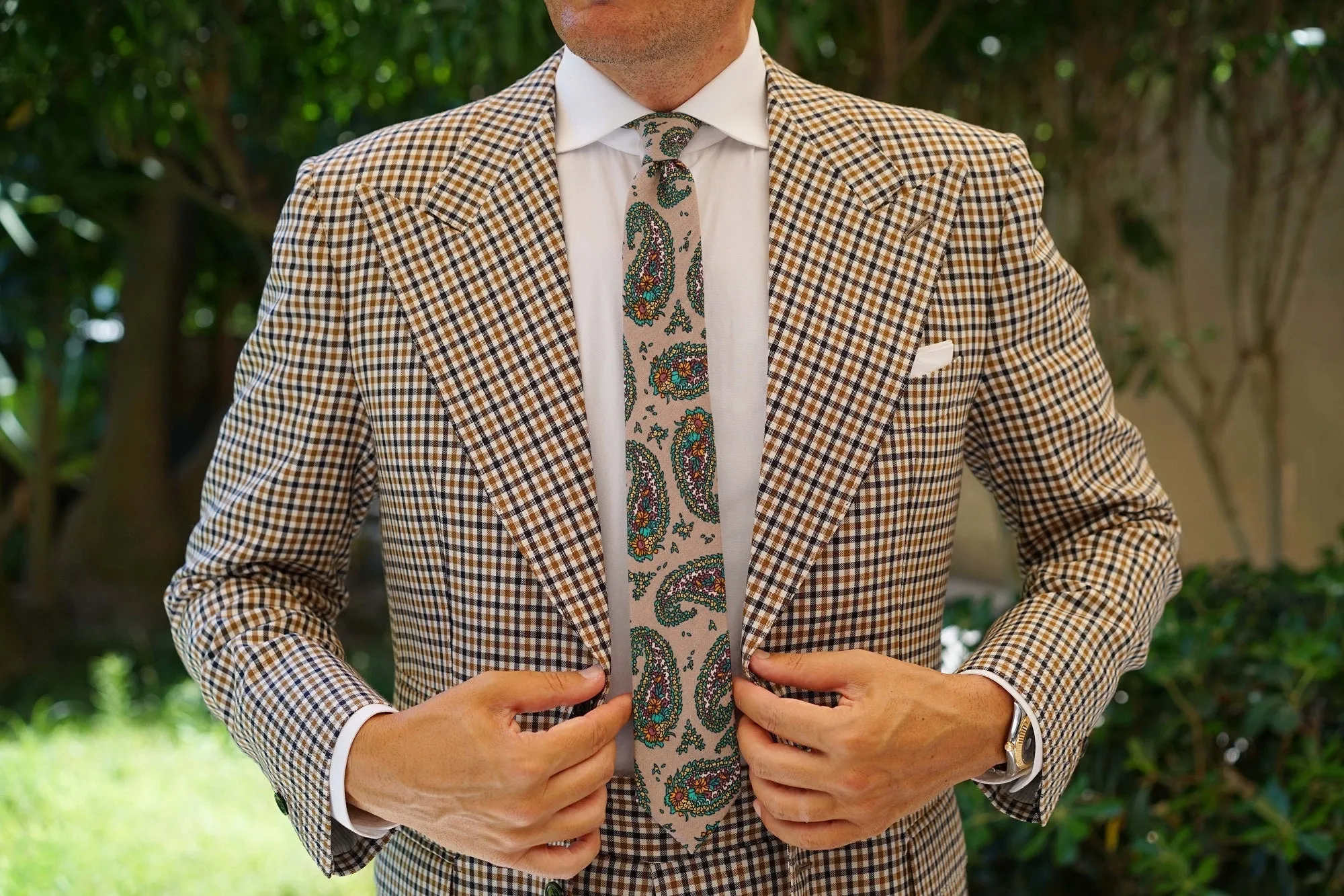 Bay of Kotor Light Brown Paisley Skinny Tie