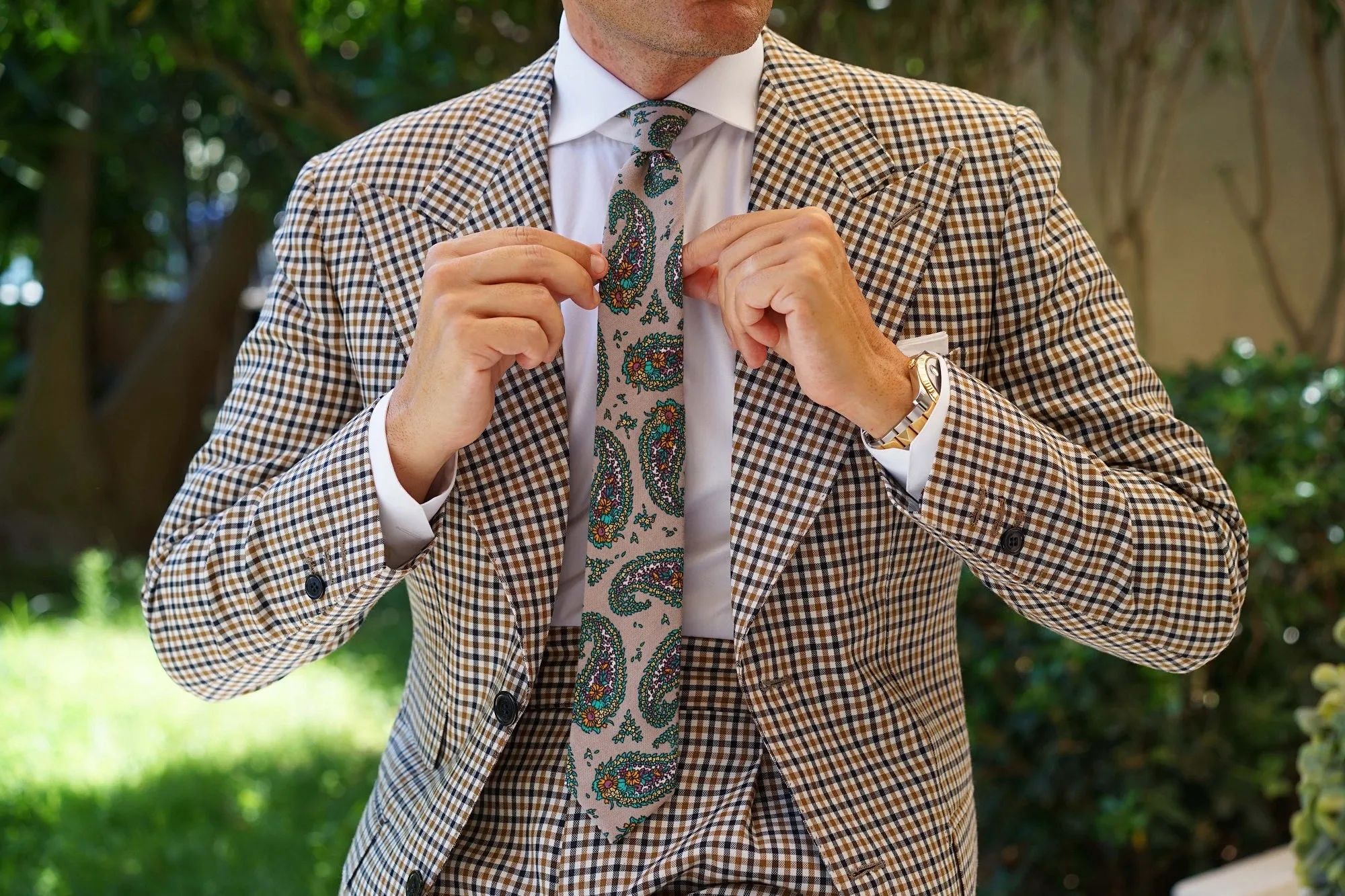 Bay of Kotor Light Brown Paisley Skinny Tie