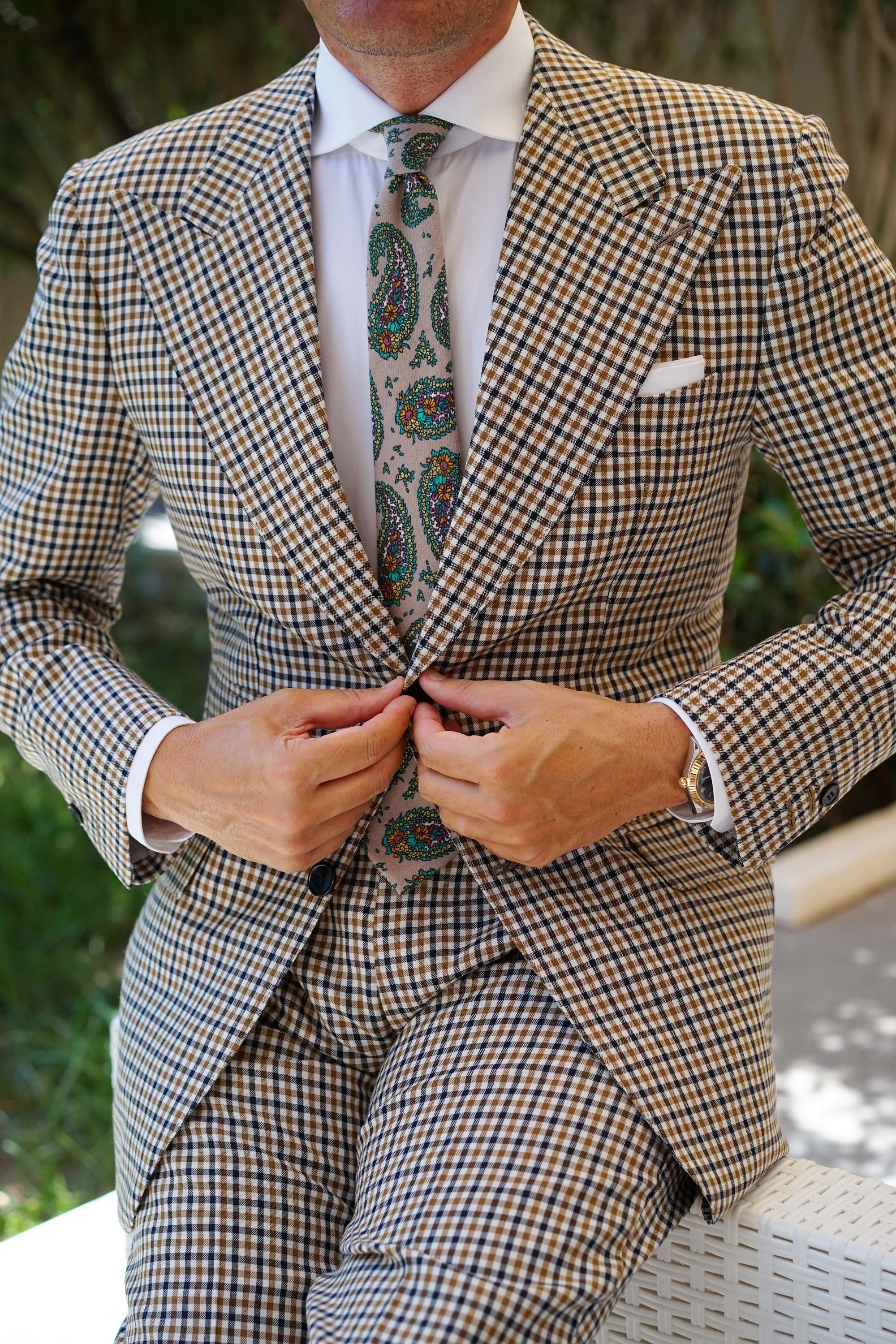 Bay of Kotor Light Brown Paisley Skinny Tie