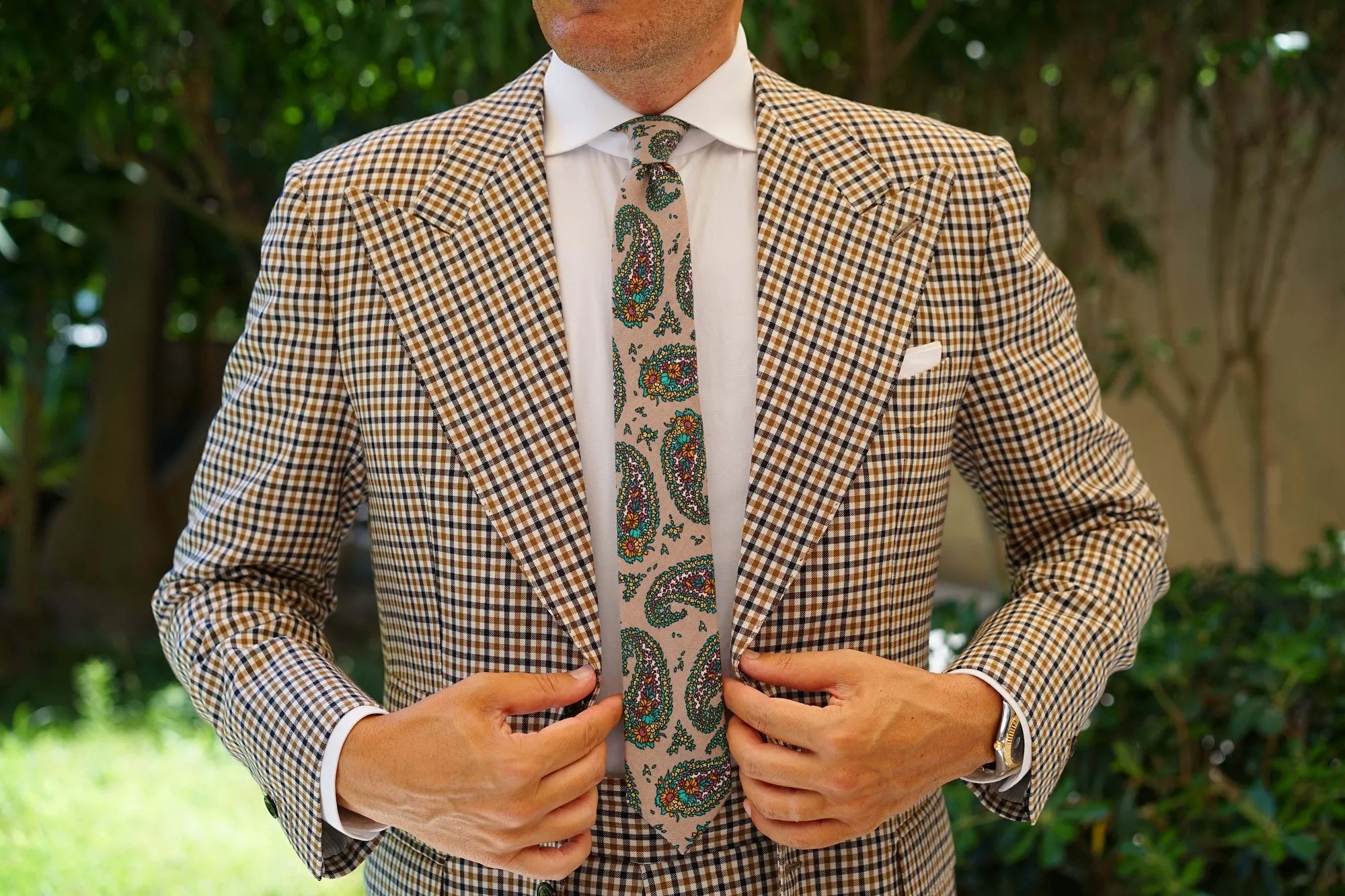 Bay of Kotor Light Brown Paisley Skinny Tie