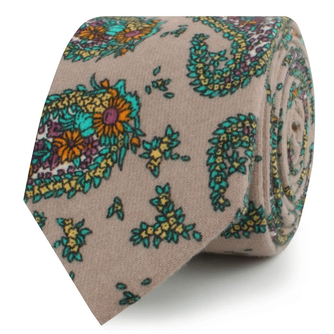 Bay of Kotor Light Brown Paisley Skinny Tie