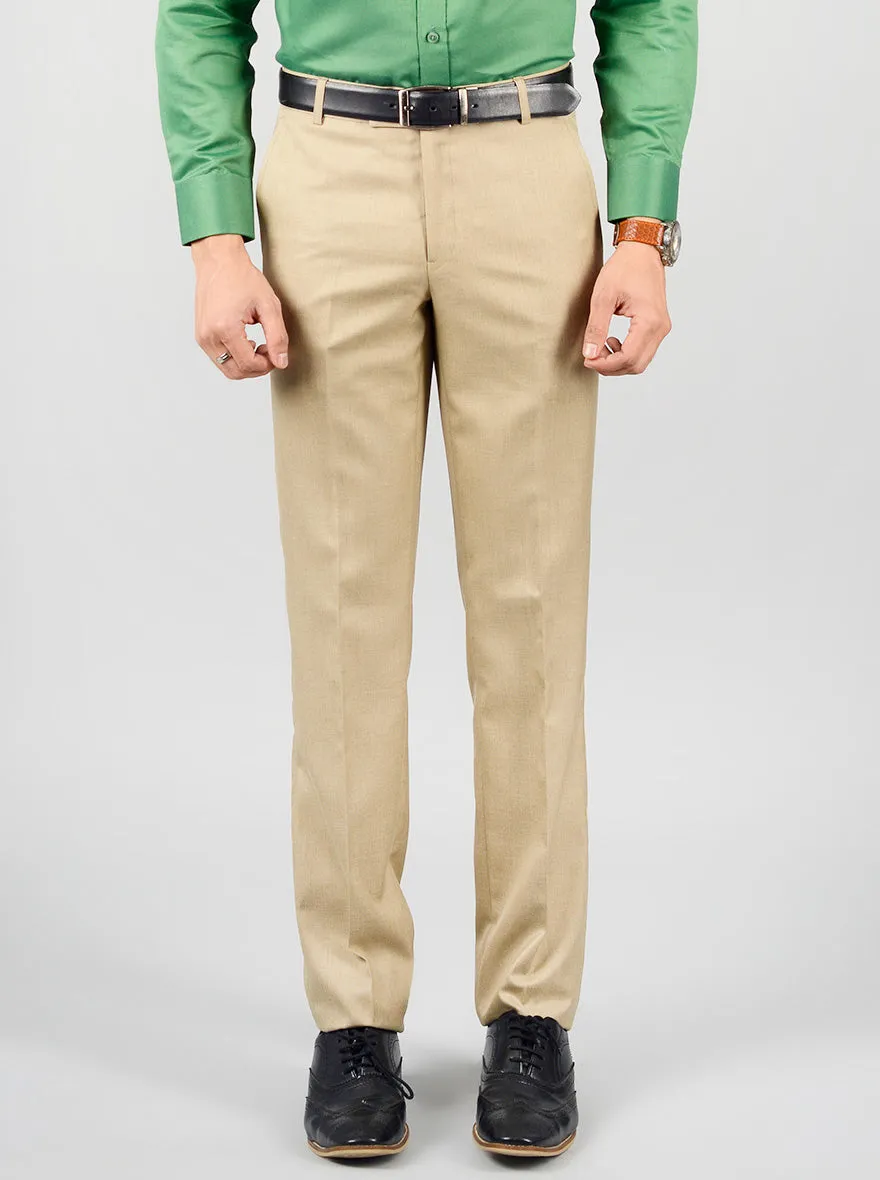 Beige Solid Slim Fit Formal Trouser | Greenfibre