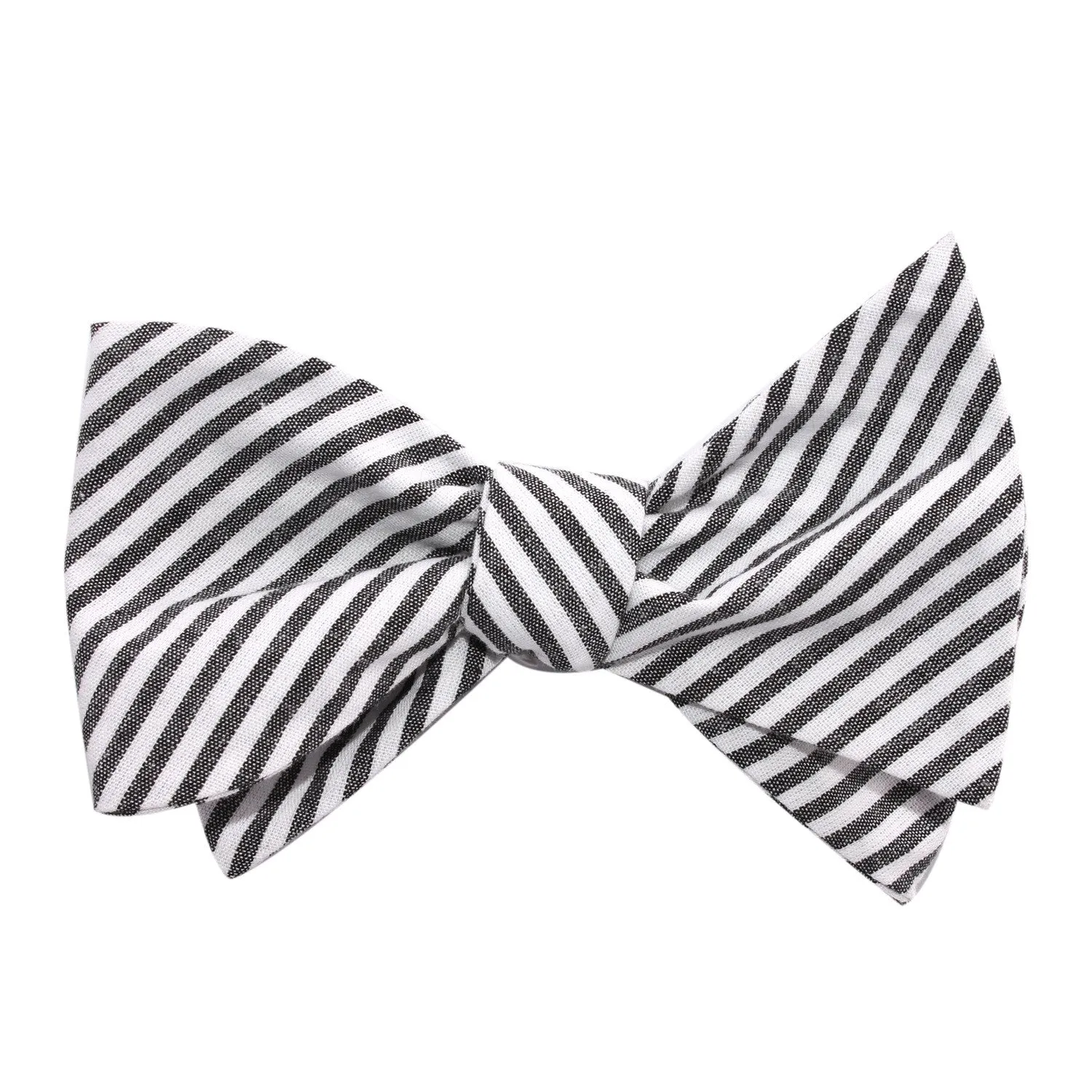 Black and White Chalk Stripes Cotton Self Tie Bow Tie