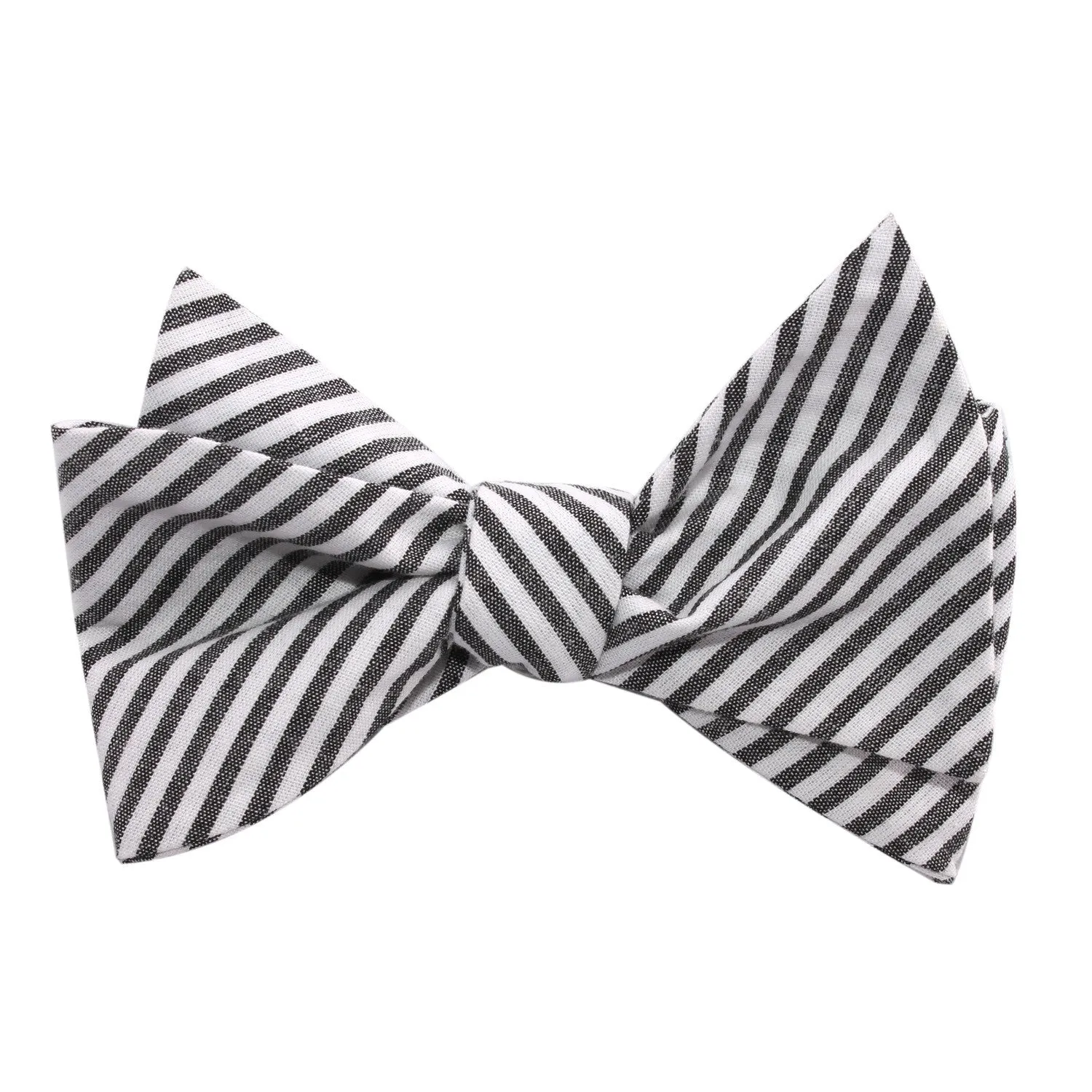 Black and White Chalk Stripes Cotton Self Tie Bow Tie