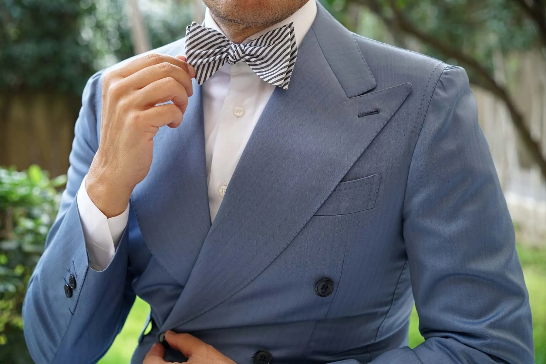 Black and White Chalk Stripes Cotton Self Tie Bow Tie