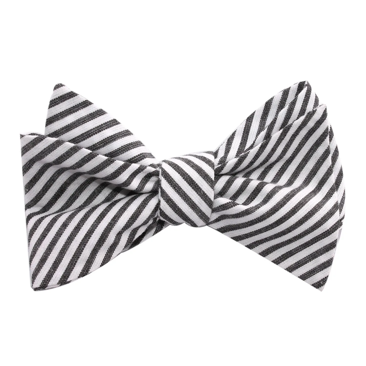 Black and White Chalk Stripes Cotton Self Tie Bow Tie