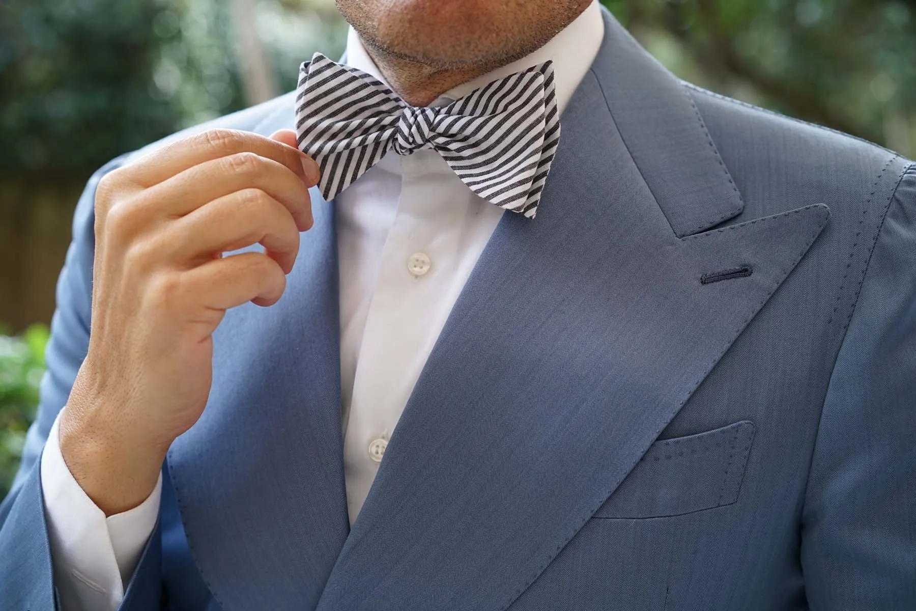 Black and White Chalk Stripes Cotton Self Tie Bow Tie
