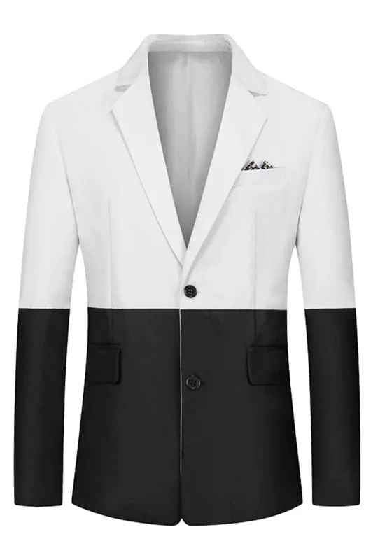 Black And White Notched Lapel Two Pieces Prom Suits Slim Fit Wedding Cocktail Attire Men