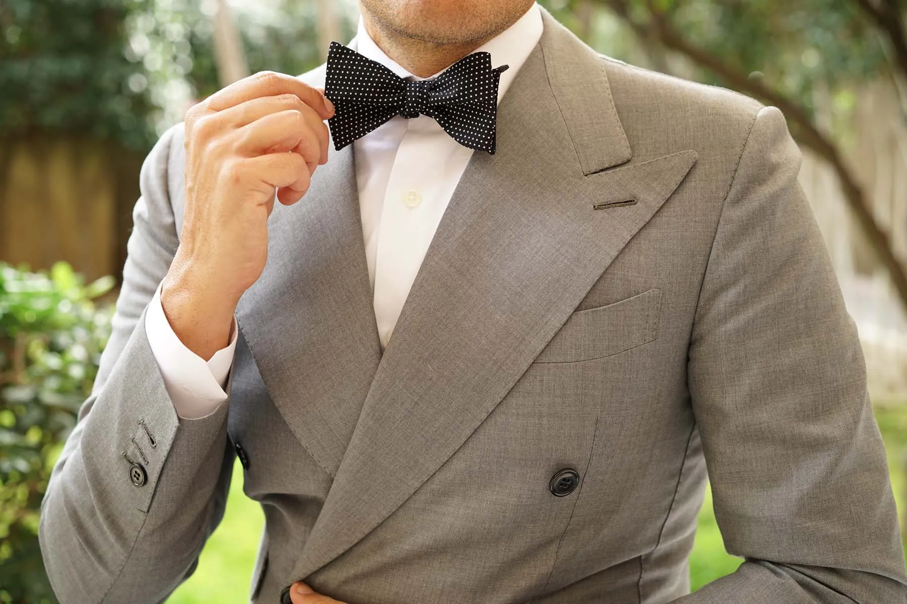 Black Cotton with White Mini Polka Dots Self Tie Bow Tie