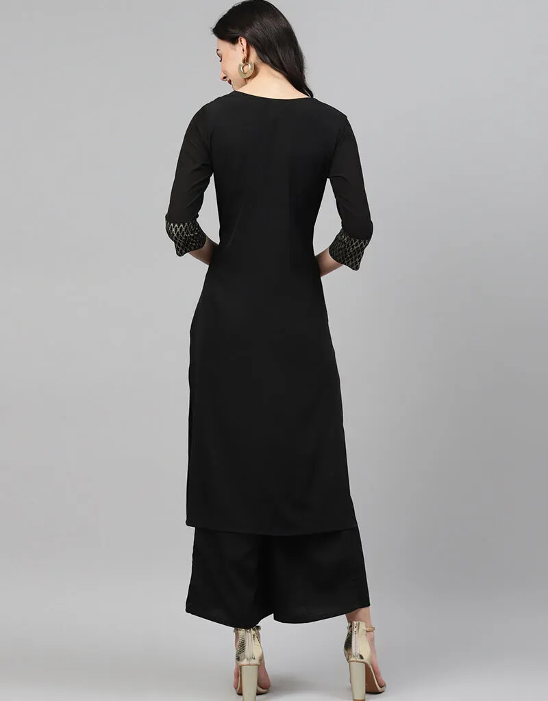 Black Crepe Suit Palazzo