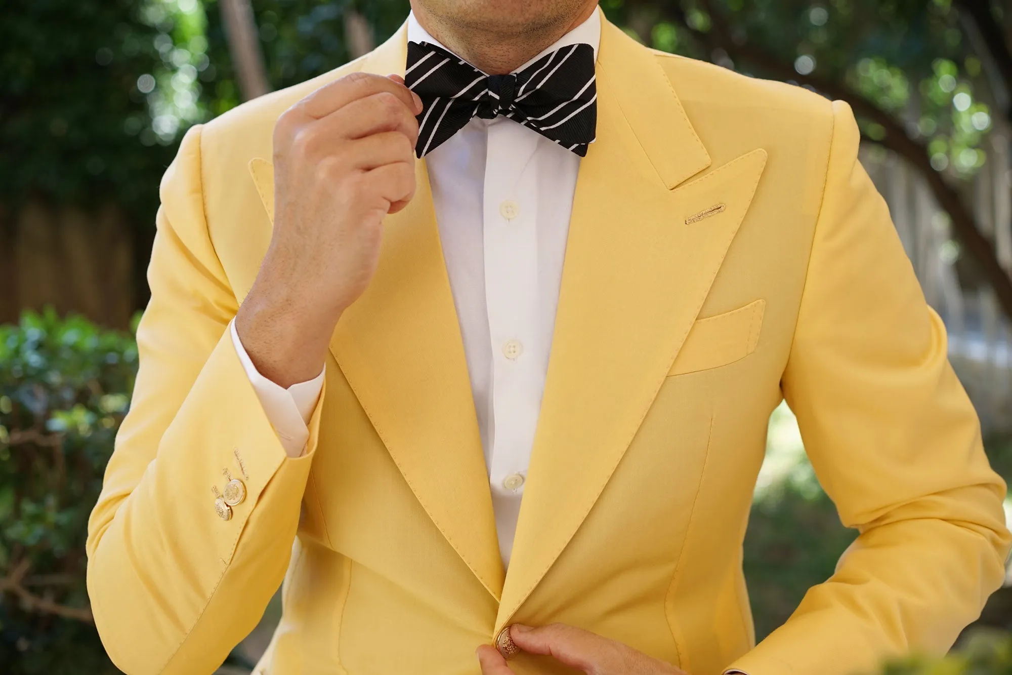 Black Double Stripe Self Bow Tie