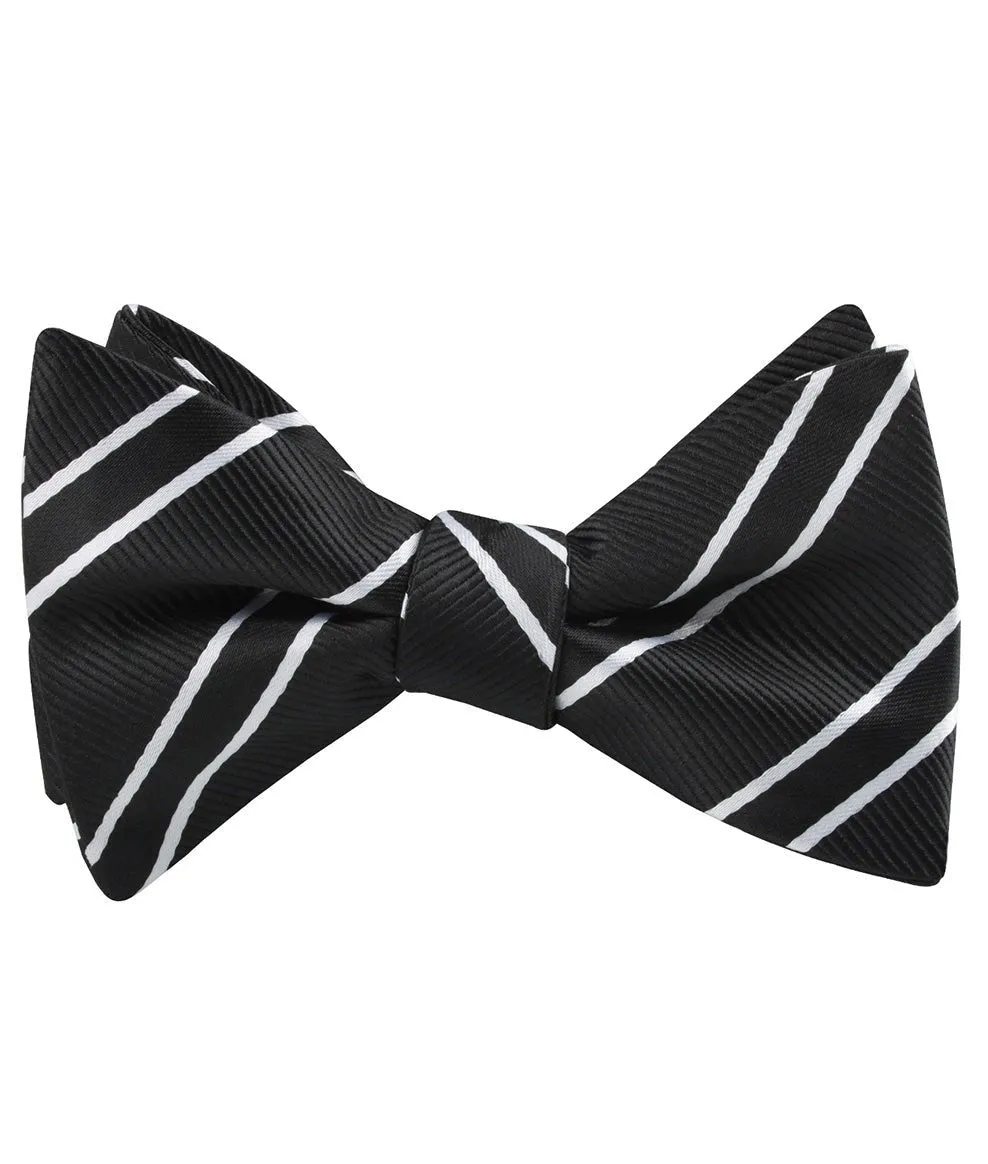 Black Double Stripe Self Bow Tie