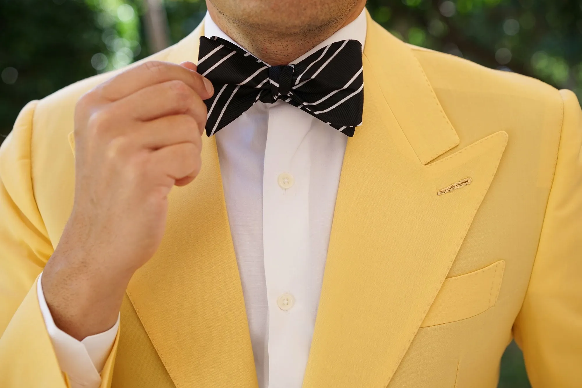 Black Double Stripe Self Bow Tie