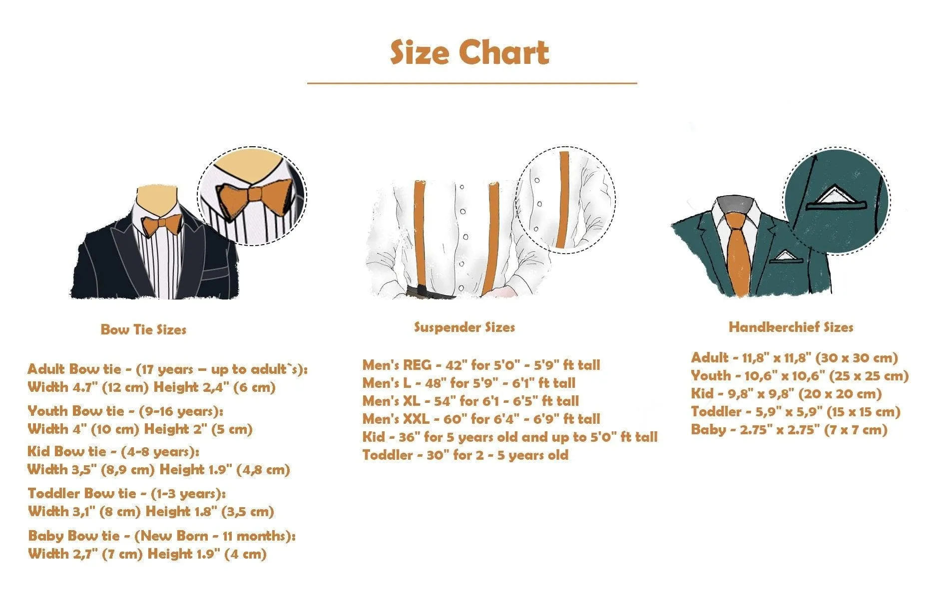 Classic Burnt Orange Wedding Tie Set with Regular Tie, Suspenders, and Pocket Square