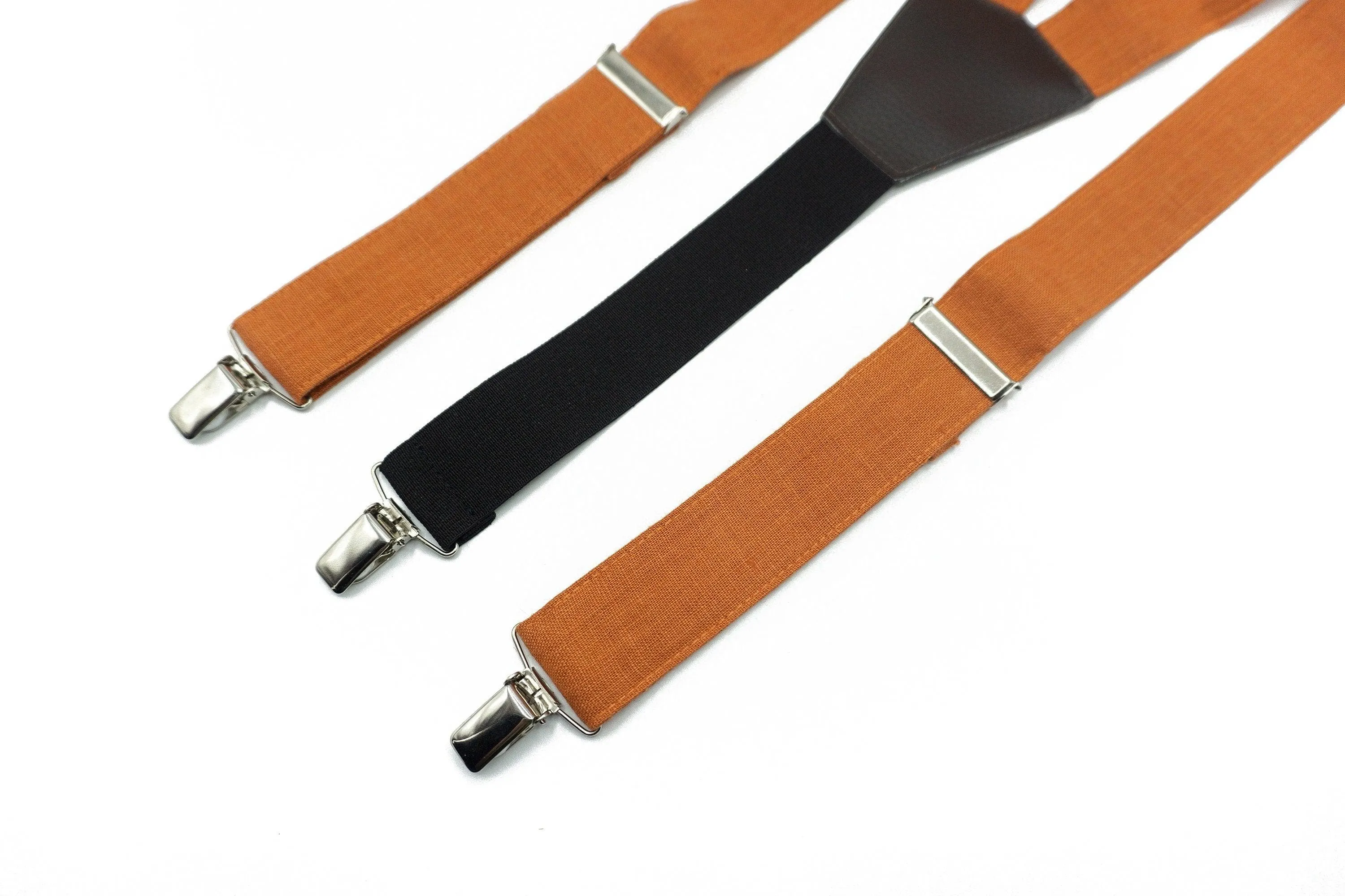 Classic Burnt Orange Wedding Tie Set with Regular Tie, Suspenders, and Pocket Square