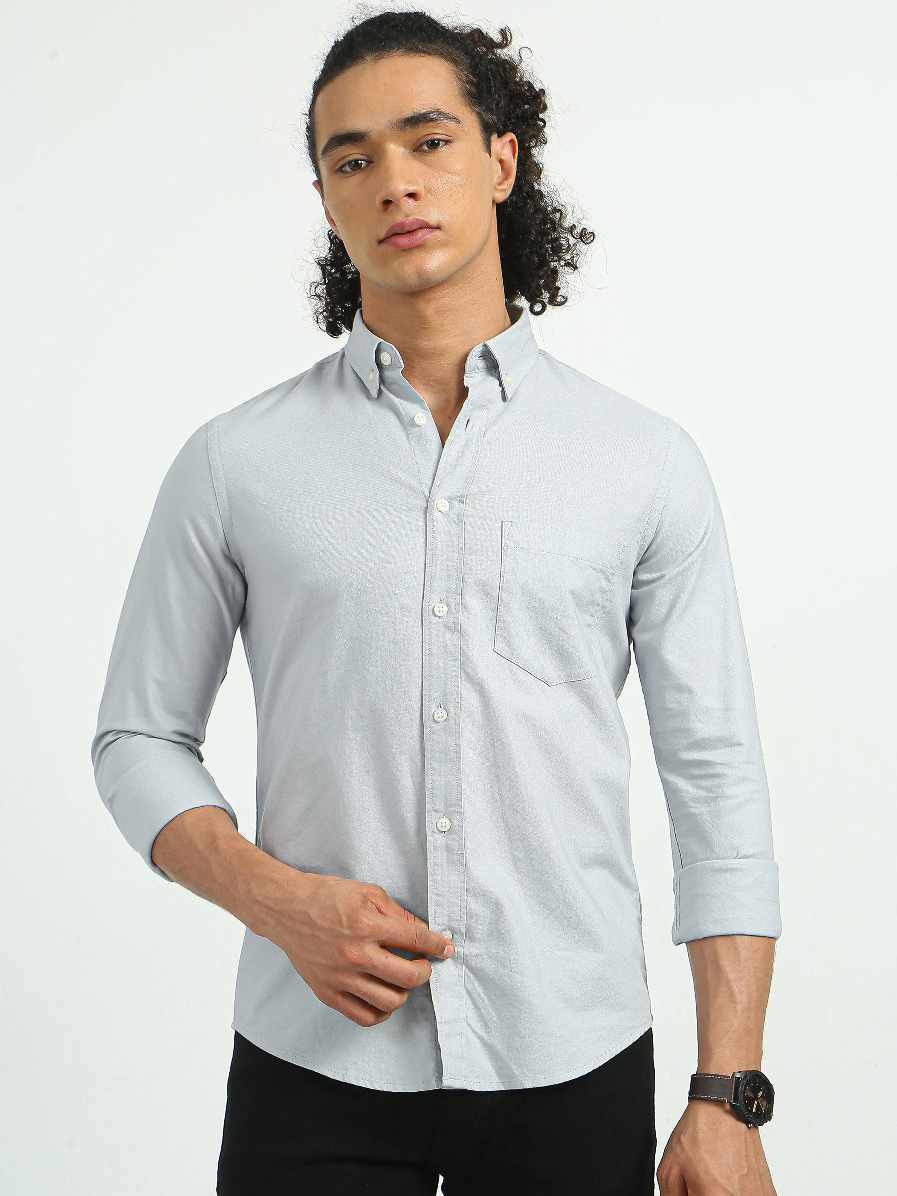 Classy Oxford Full Sleeve Shirt - Light Gray