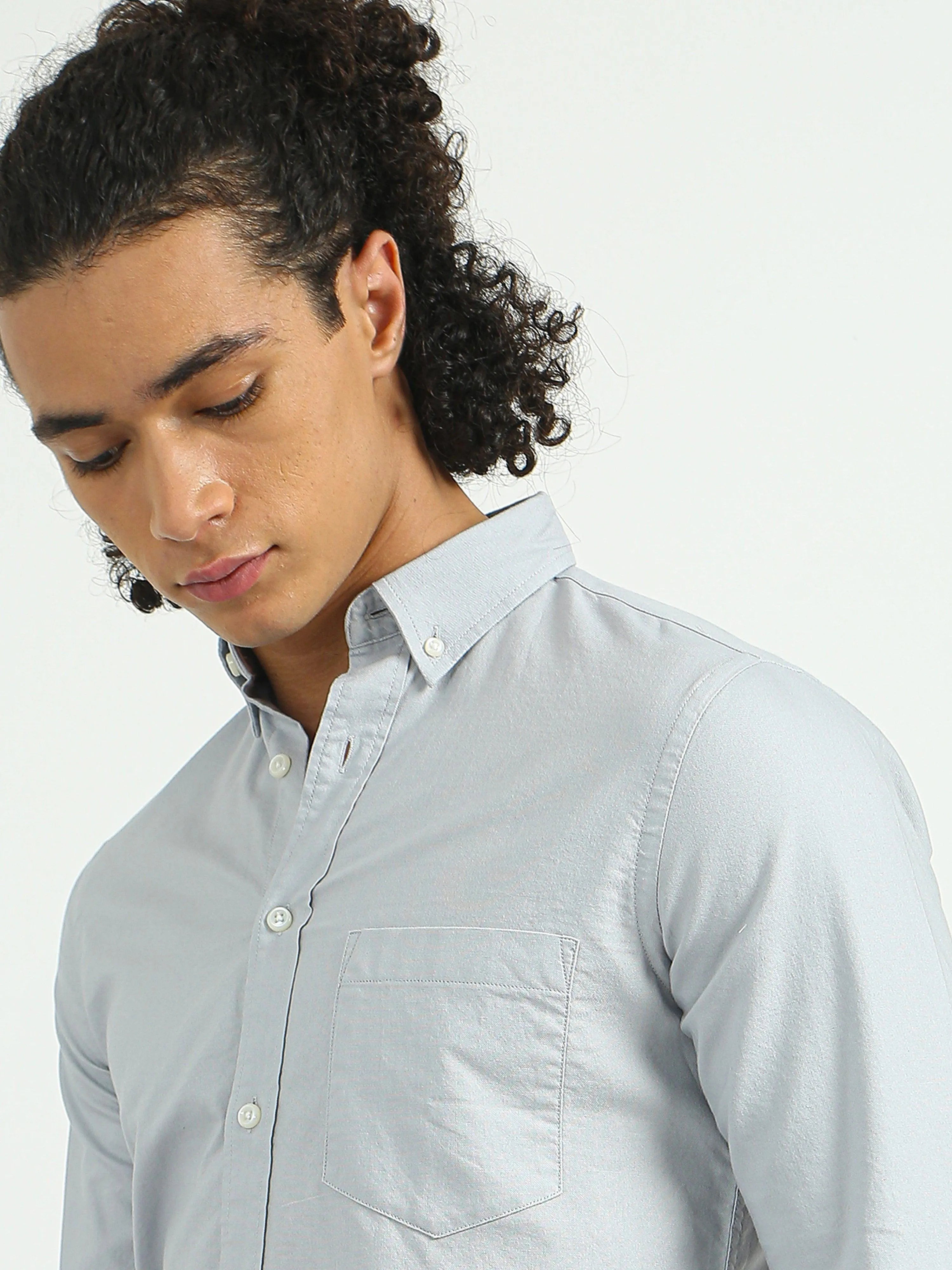 Classy Oxford Full Sleeve Shirt - Light Gray