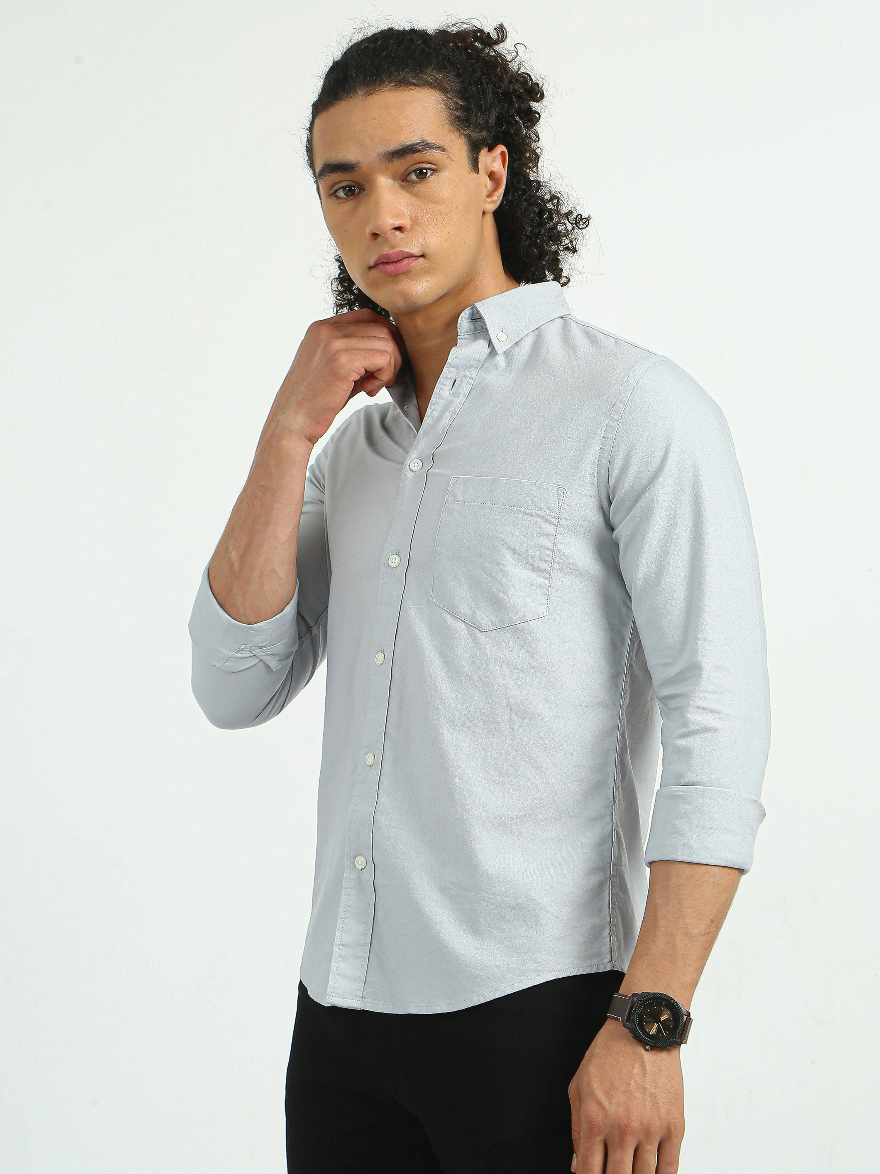Classy Oxford Full Sleeve Shirt - Light Gray