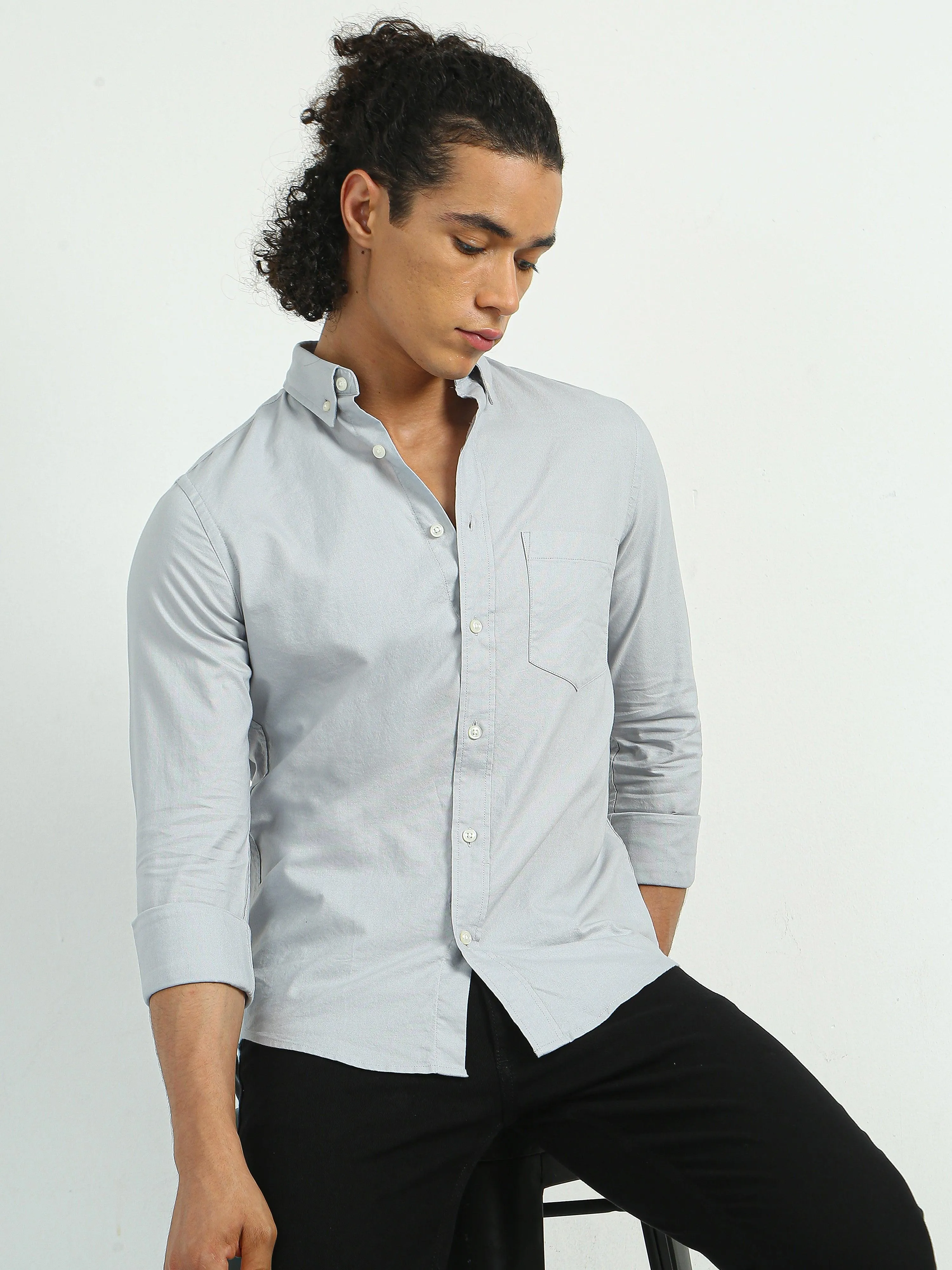 Classy Oxford Full Sleeve Shirt - Light Gray