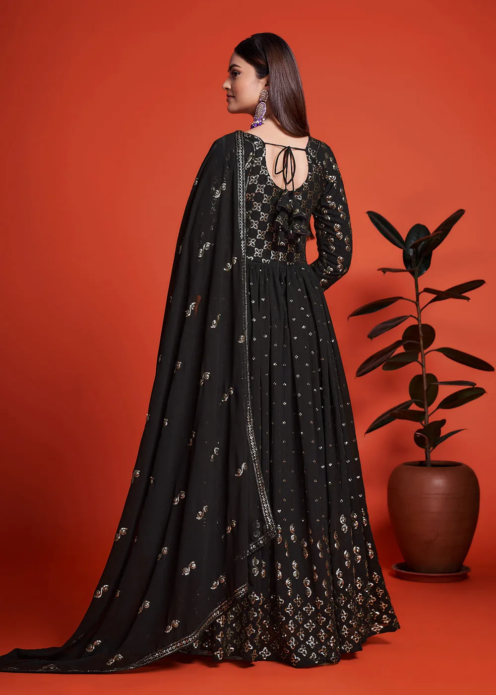 Designer Blooming Georgette Jade Black Long Anarkali Gown