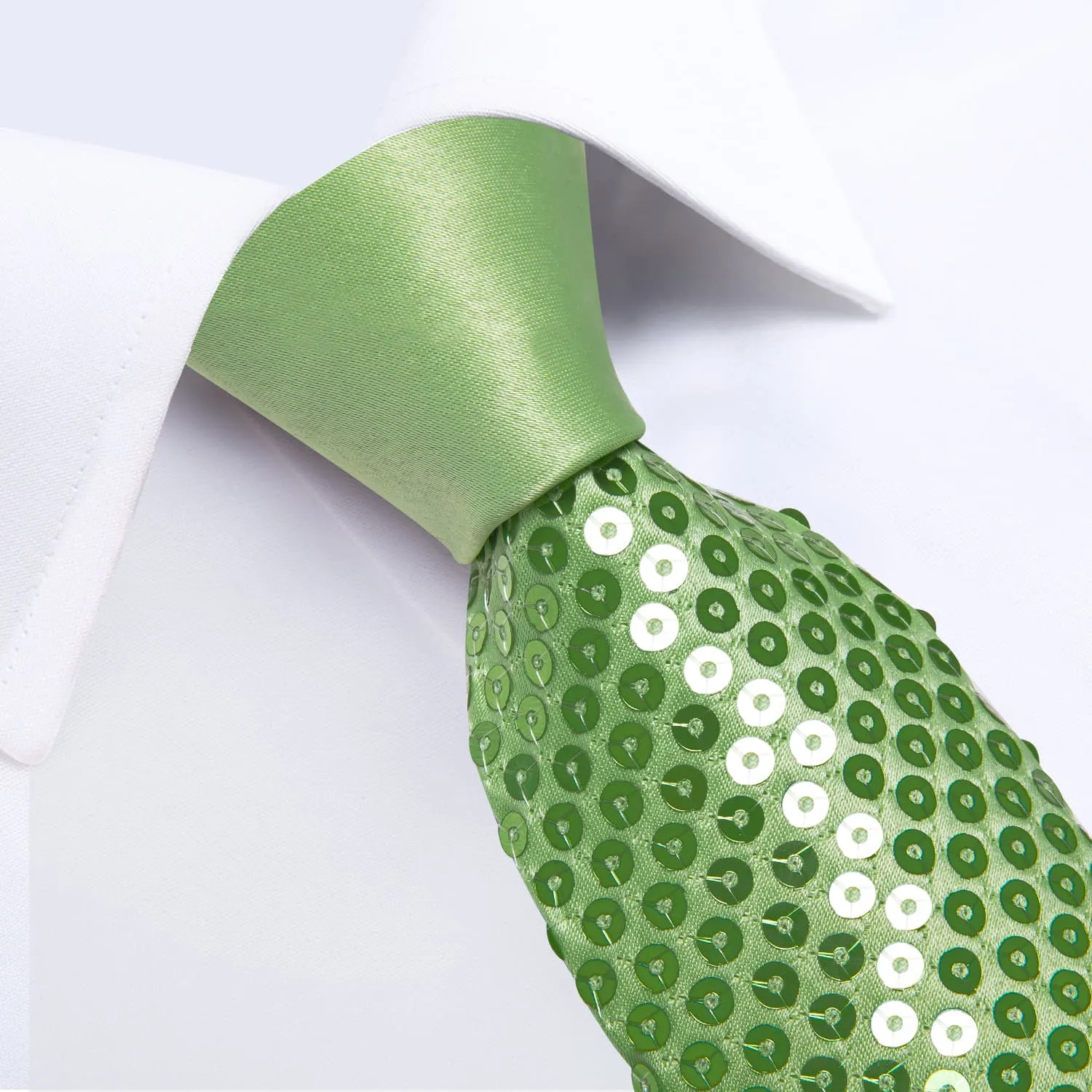 DiBanGu Sequin Tie Apple Green Solid Mens Dress Tie Pocket Square Set for Party