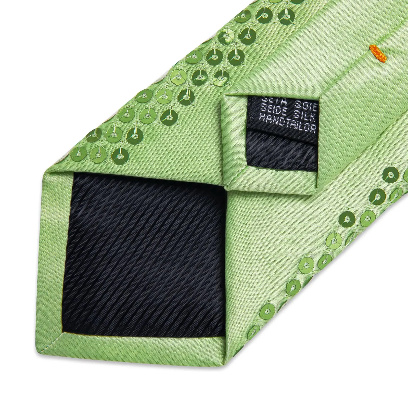 DiBanGu Sequin Tie Apple Green Solid Mens Dress Tie Pocket Square Set for Party