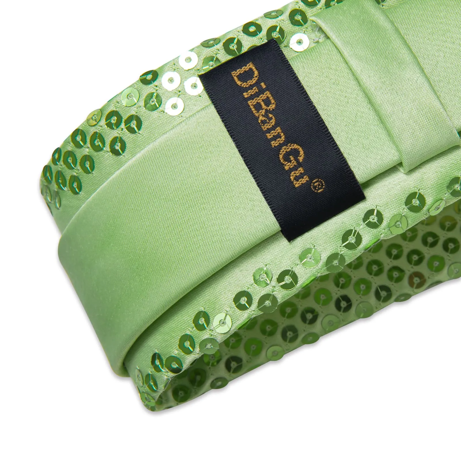 DiBanGu Sequin Tie Apple Green Solid Mens Dress Tie Pocket Square Set for Party