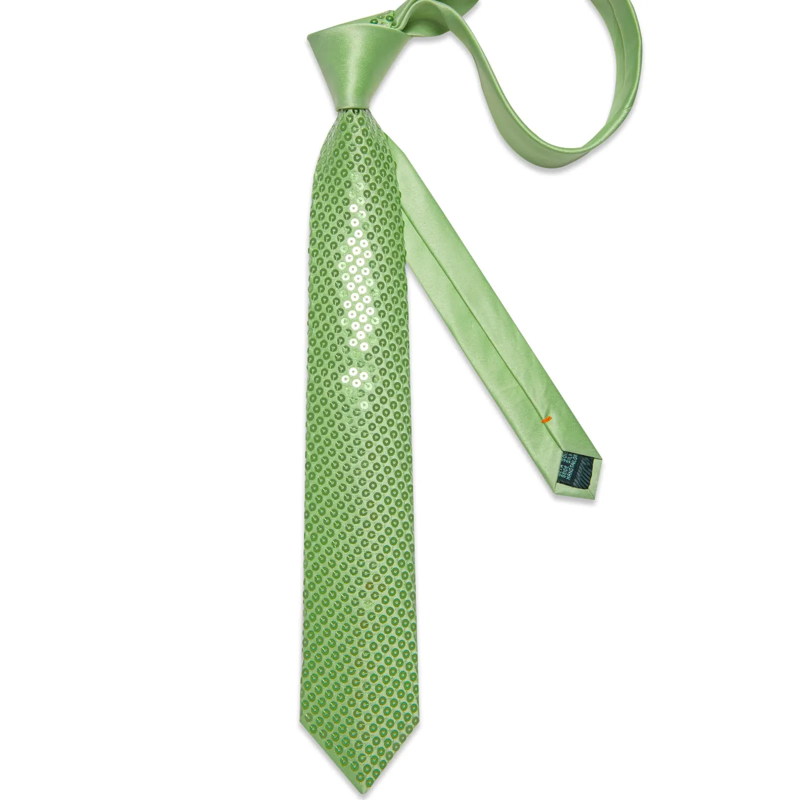 DiBanGu Sequin Tie Apple Green Solid Mens Dress Tie Pocket Square Set for Party