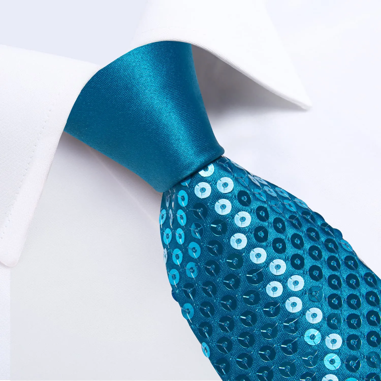 DiBanGu Sequin Tie Steel Blue Solid Mens Dress Tie Pocket Square Set for Fashion