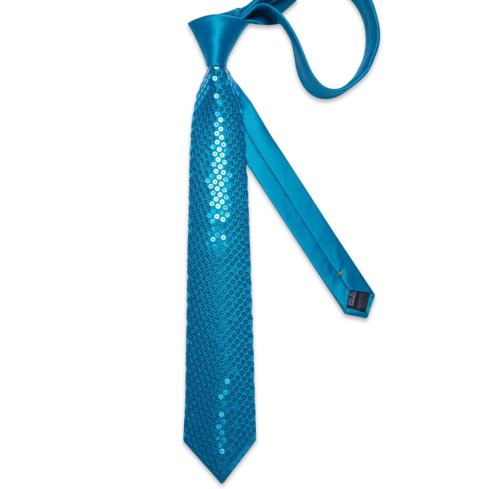 DiBanGu Sequin Tie Steel Blue Solid Mens Dress Tie Pocket Square Set for Fashion