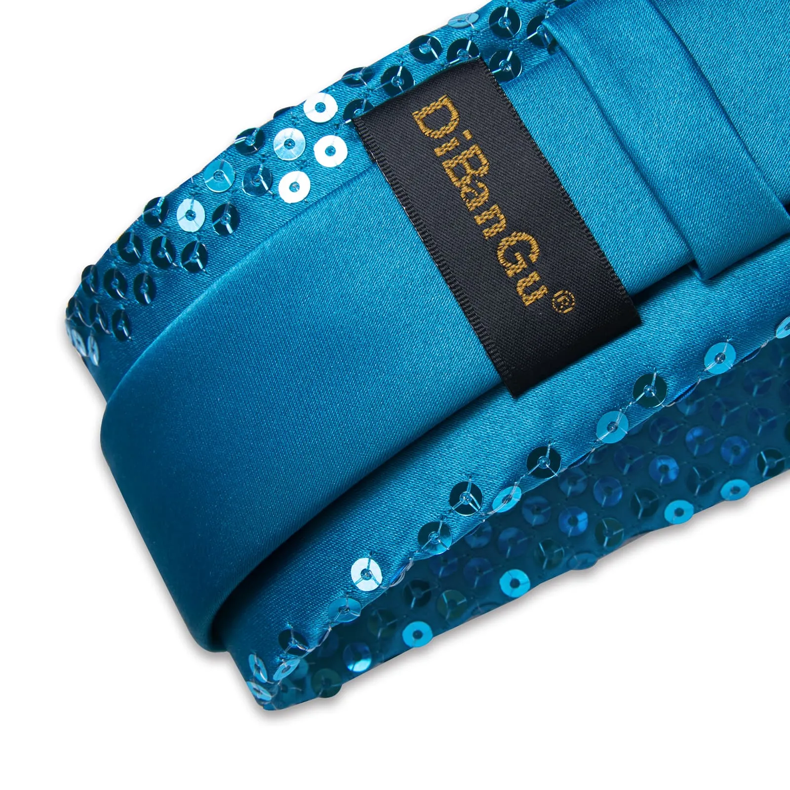 DiBanGu Sequin Tie Steel Blue Solid Mens Dress Tie Pocket Square Set for Fashion