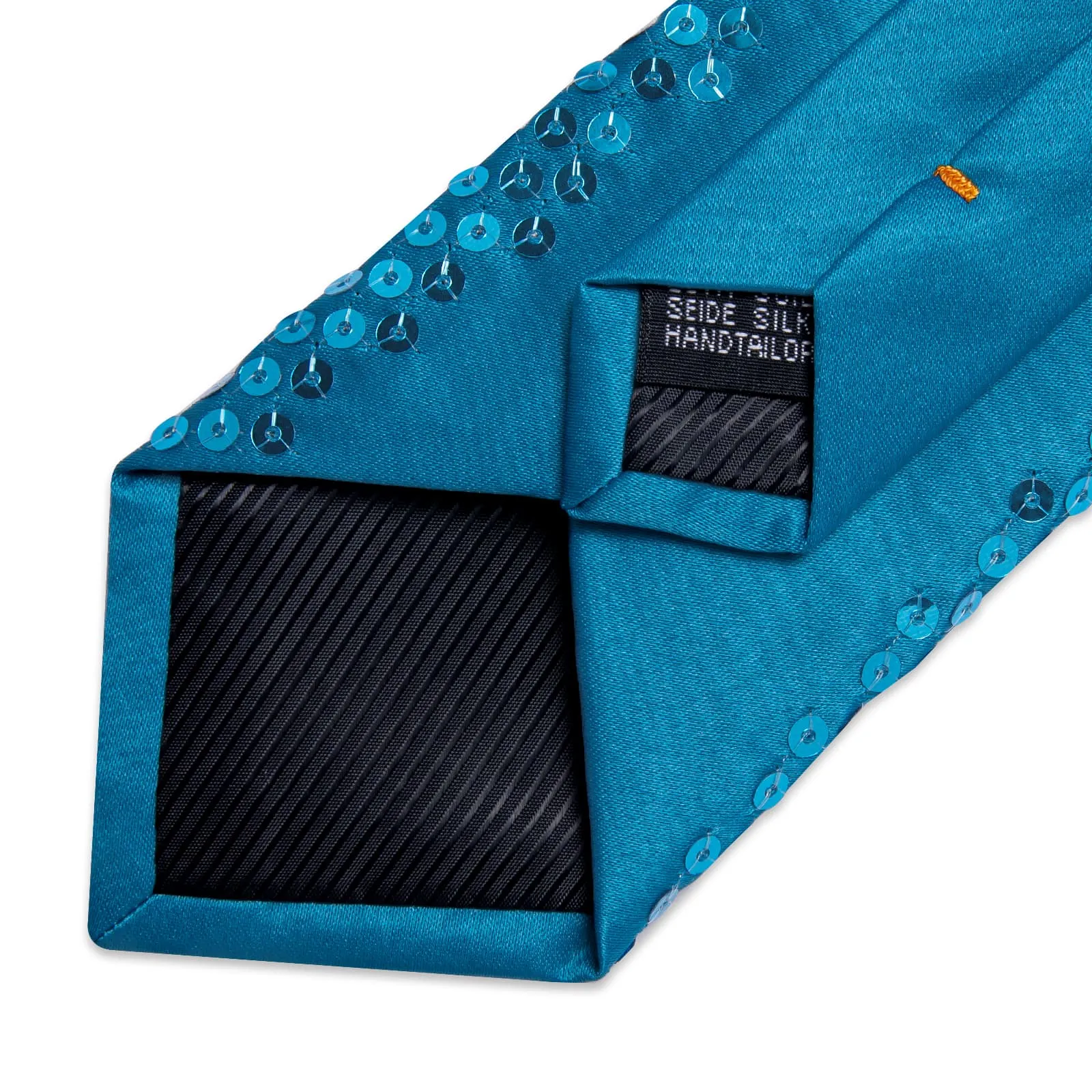 DiBanGu Sequin Tie Steel Blue Solid Mens Dress Tie Pocket Square Set for Fashion