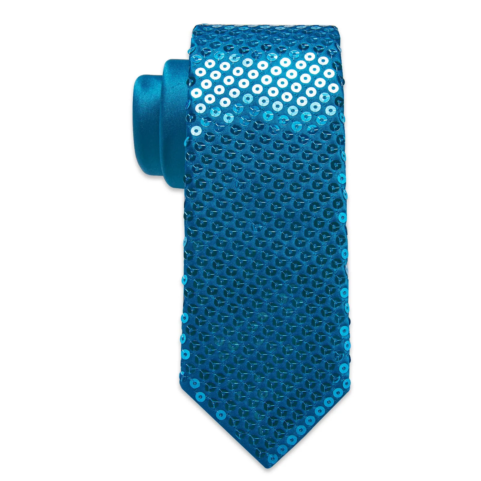 DiBanGu Sequin Tie Steel Blue Solid Mens Dress Tie Pocket Square Set for Fashion