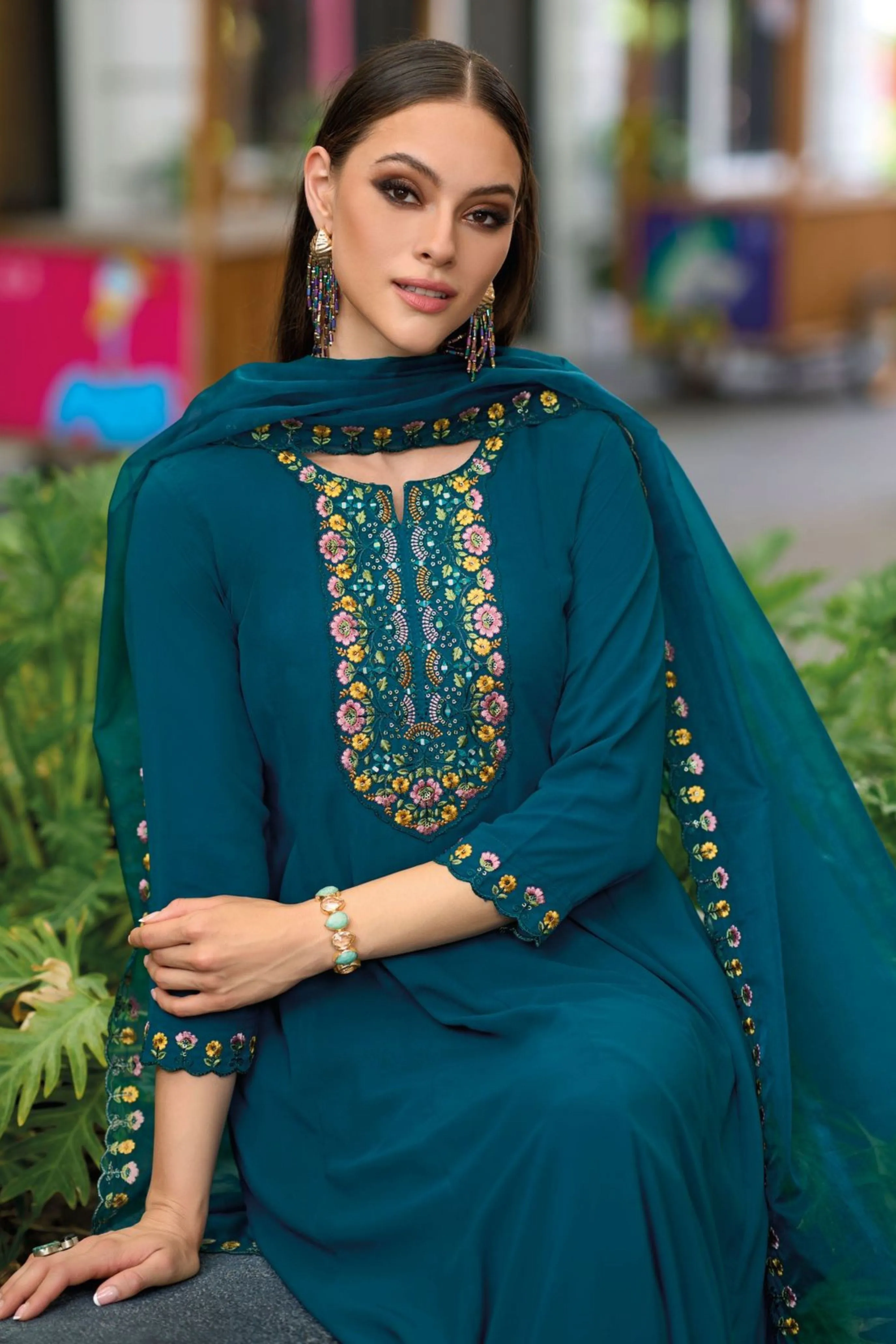 Elegant Teal Blue Color Softy Viscose Salwar  Suits With Embroidery Work For Women