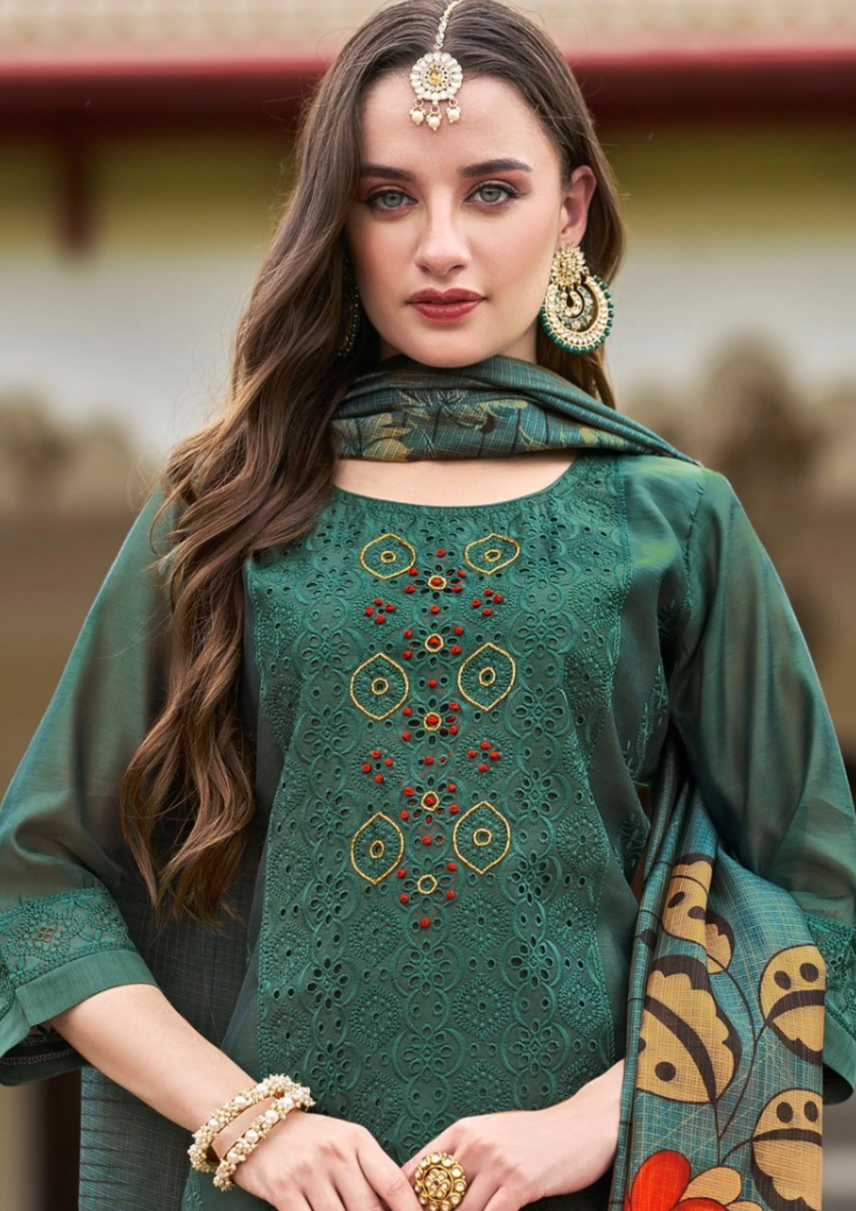 Gorgeous Teal Green Color Chanderi Silk Salwar Suits For Women