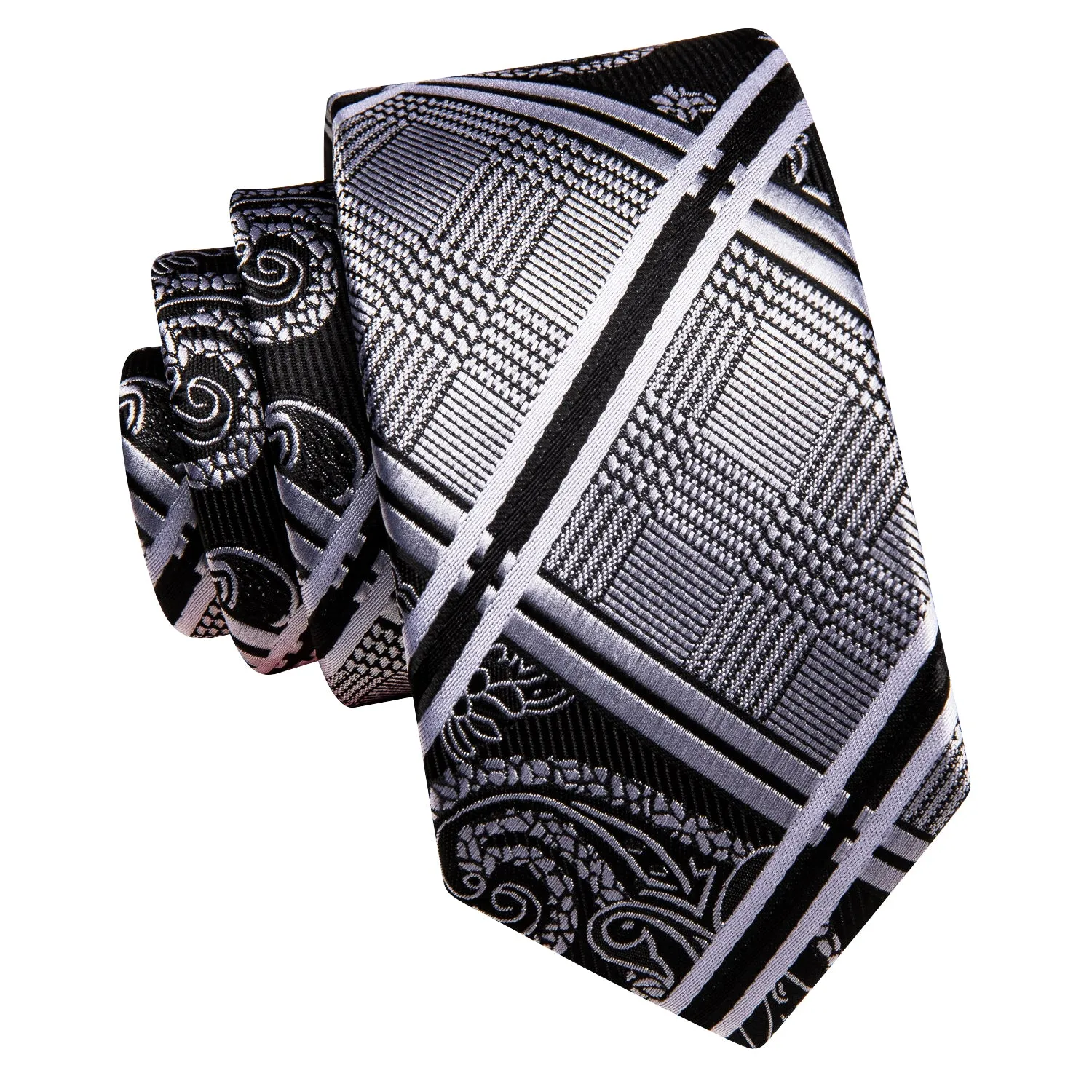 Hi-Tie Black White Paisley Children's Kids Boys Tie Pocket Square 6cm