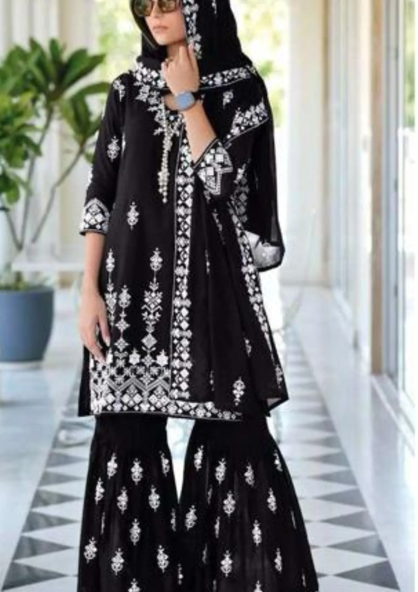 Lovely Black Color Fancy Embroidery Designer Kurti With MalMal Dupatta