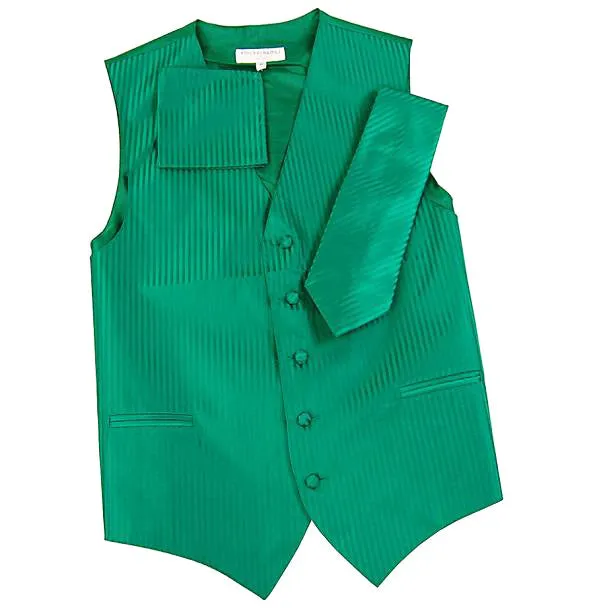 Men's Green Striped Vest and Tie