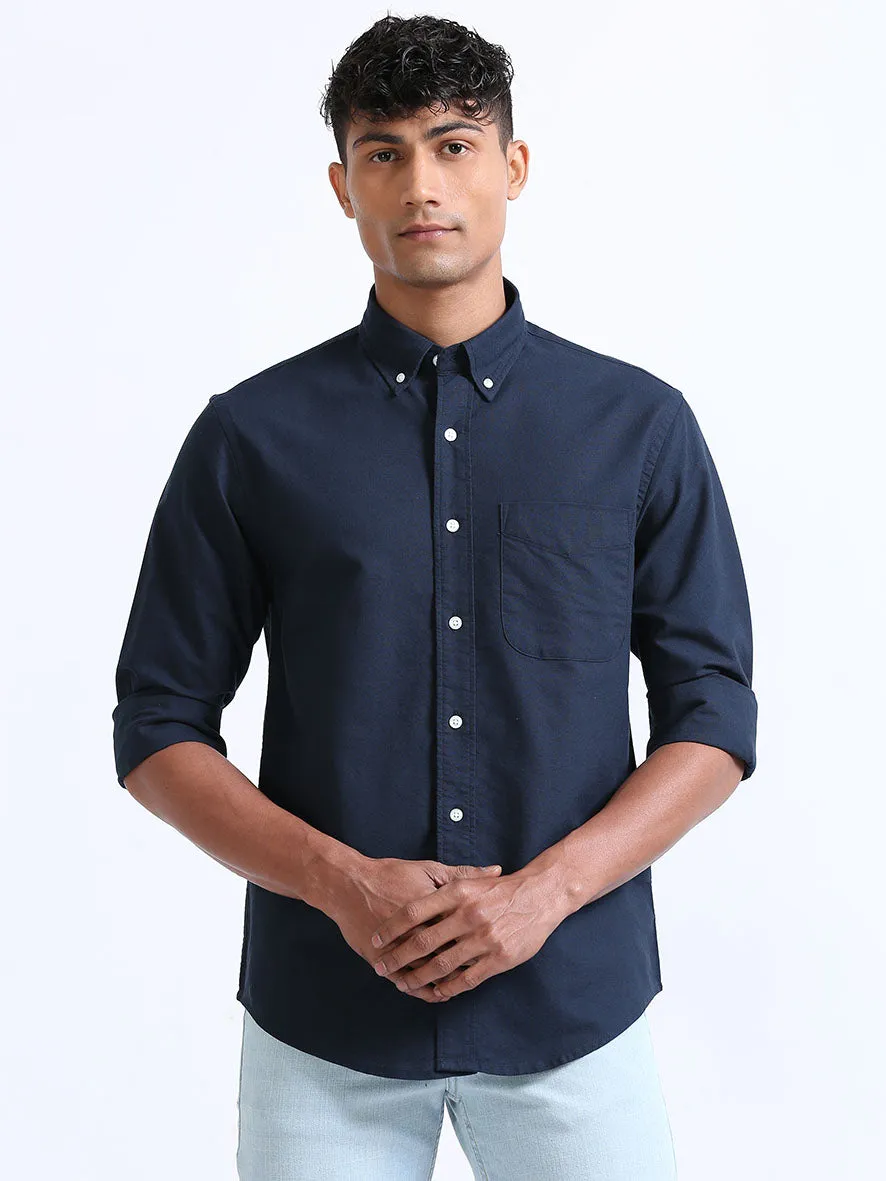 Navy-Blue Relaxed Fit Oxford Shirt