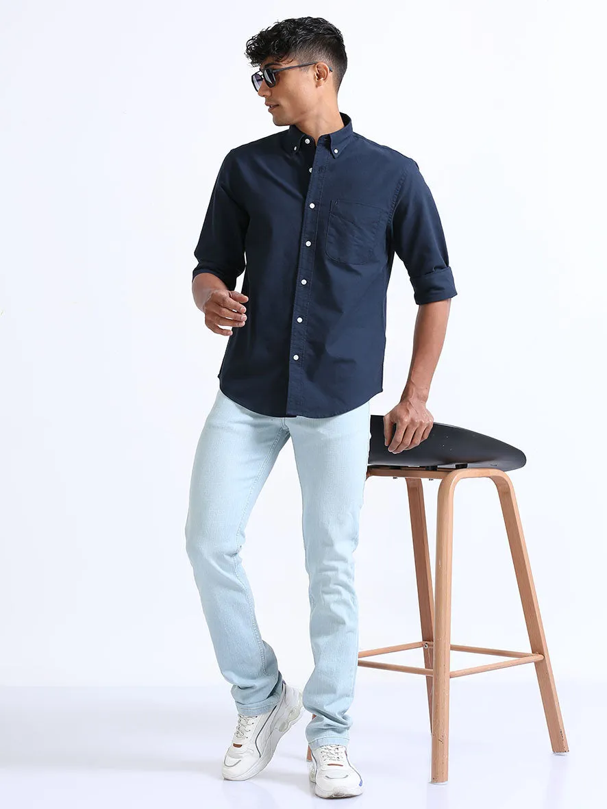 Navy-Blue Relaxed Fit Oxford Shirt
