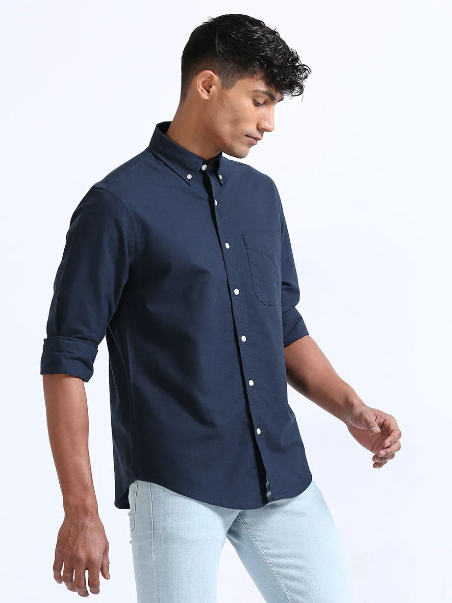 Navy-Blue Relaxed Fit Oxford Shirt