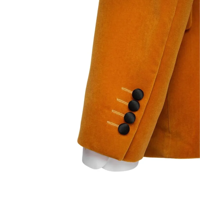 Orange Notched Lapel Two Pieces Velvet Prom Suits